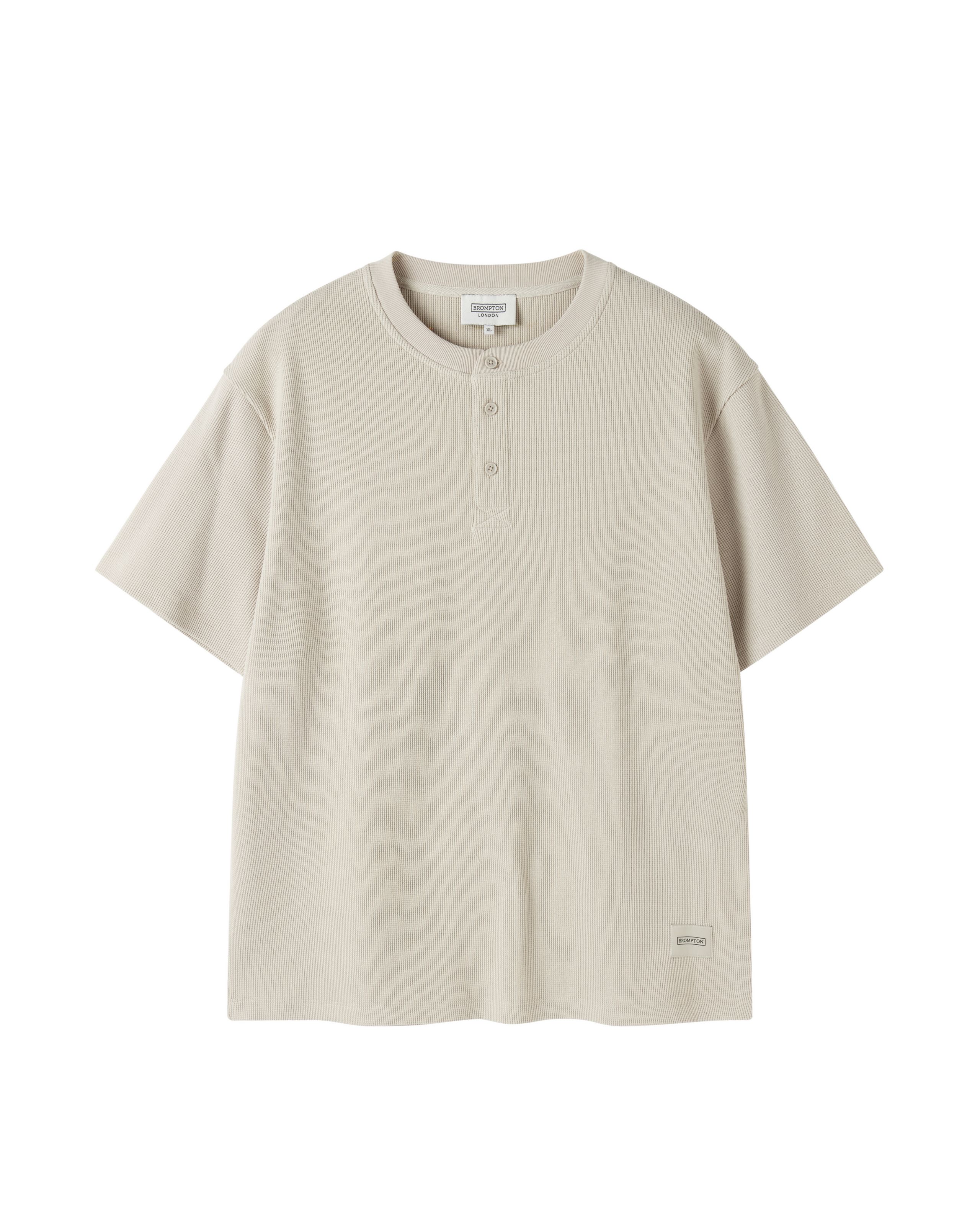 BROMPTON LONDON]BUTTON WAFFLE HALF SLEEVE T-SHIRT - BEIGE